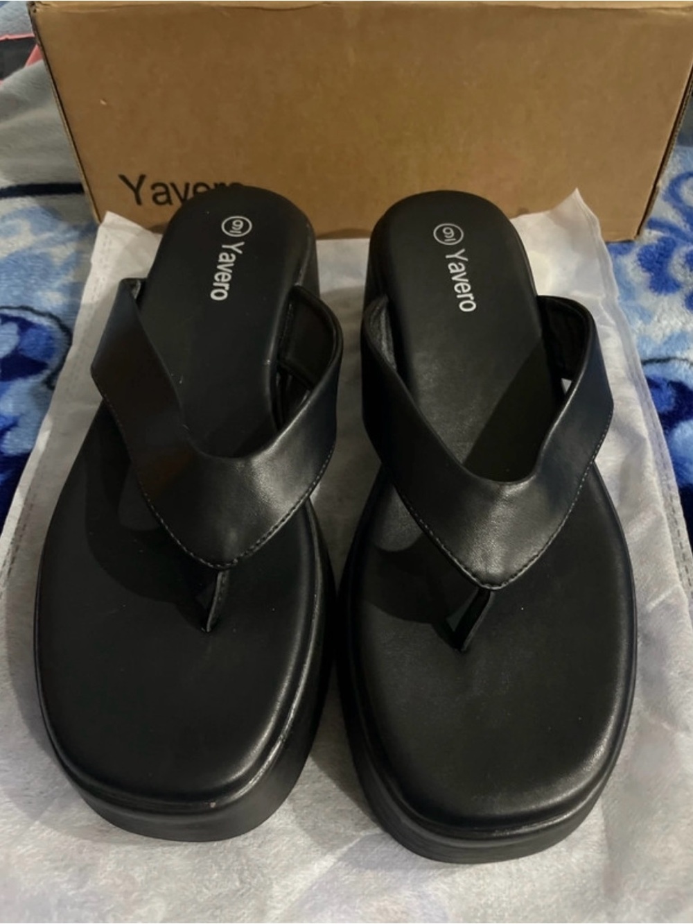 Black Platform Thong Sandals for Women